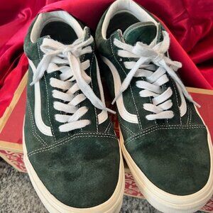 Vans Old Skool low top sneakers dark green suede white colorway Men's 11.5 skate
